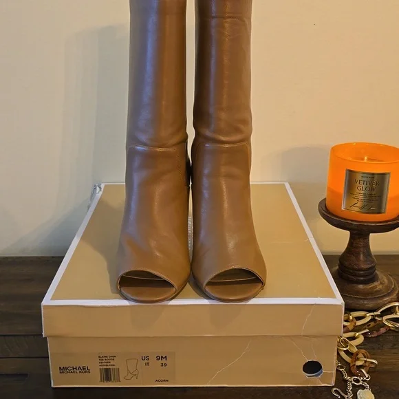 Michael Kors Elaine Open Toe Leather Booties - Picture 1 of 9